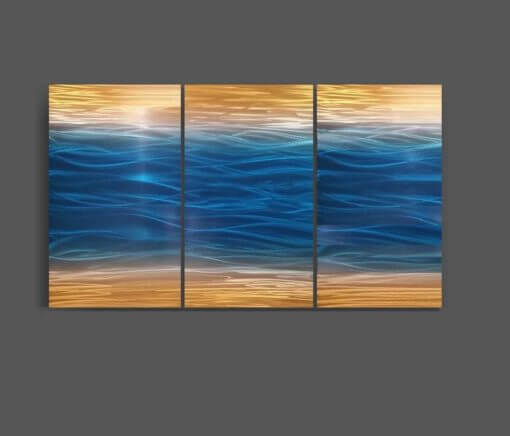 blue and gold metal wall art