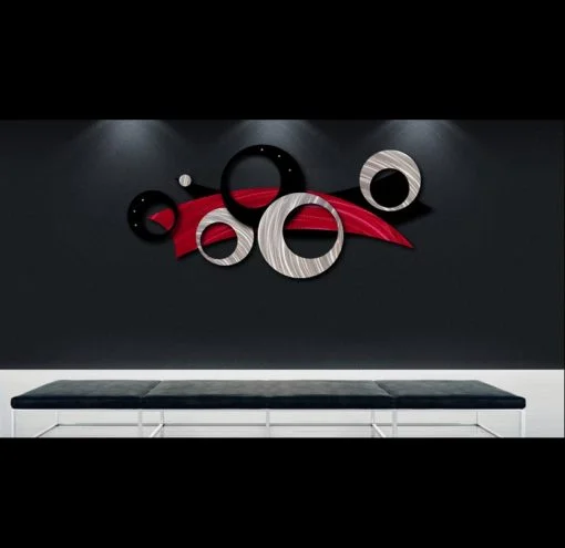 red black silver metal wall sculpture