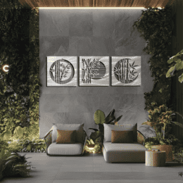 Bamboo Metal Wall Art – 3 Panel Nature Wall Decor Square