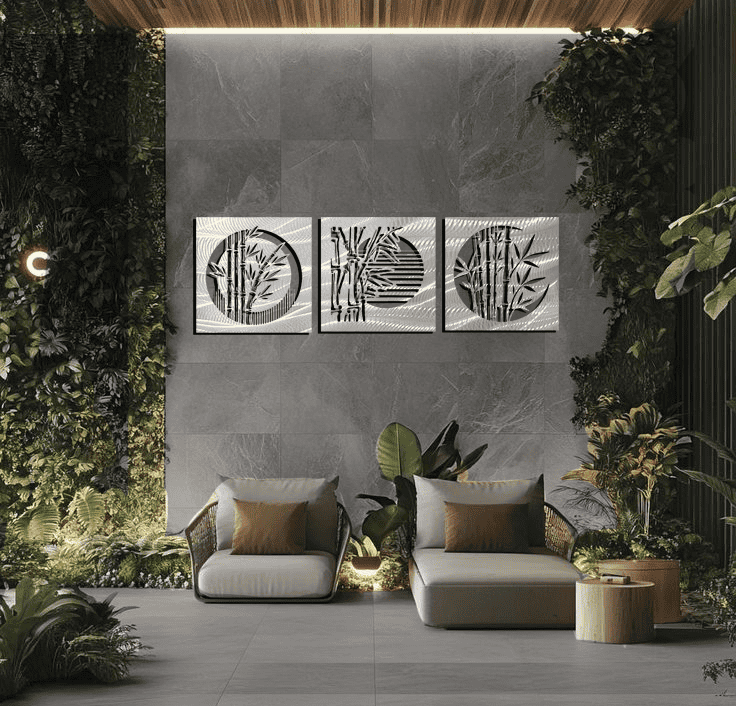 Bamboo Metal Wall Art – 3 Panel Nature Wall Decor Square Bamboo Metal Wall Art – 3 Panel Nature Wall Decor Square