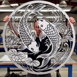 Koi Fish Yin Yang Metal Wall Art laser cut steel design