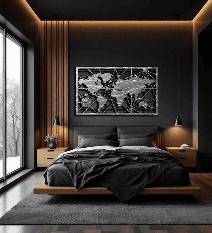 Metal World Map Wall Art Metal world map wall art modern global design black metal decor